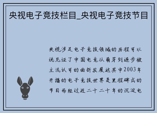 央视电子竞技栏目_央视电子竞技节目