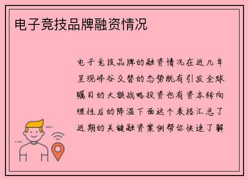 电子竞技品牌融资情况